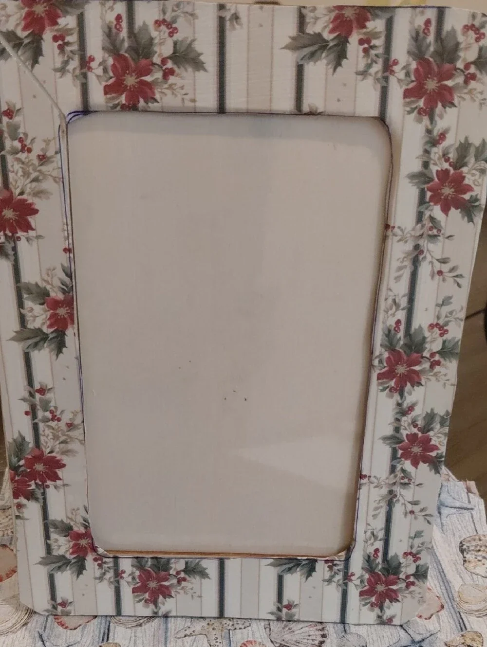 Floral Stripe Decorative Photo Frame - Red & Cream